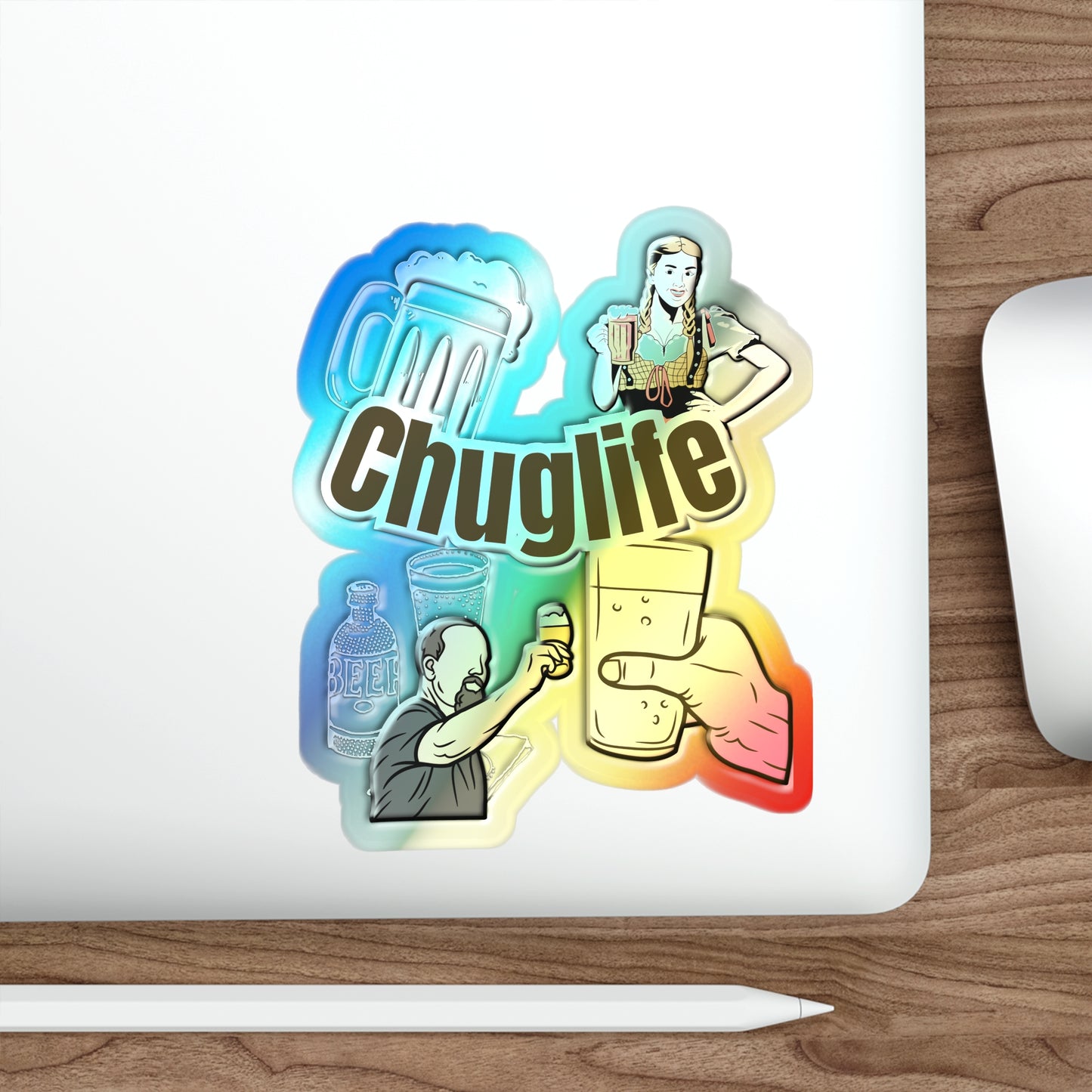 Holographic "ChugLife" Die-Cut Sticker — Beer & Cheers Party Decal