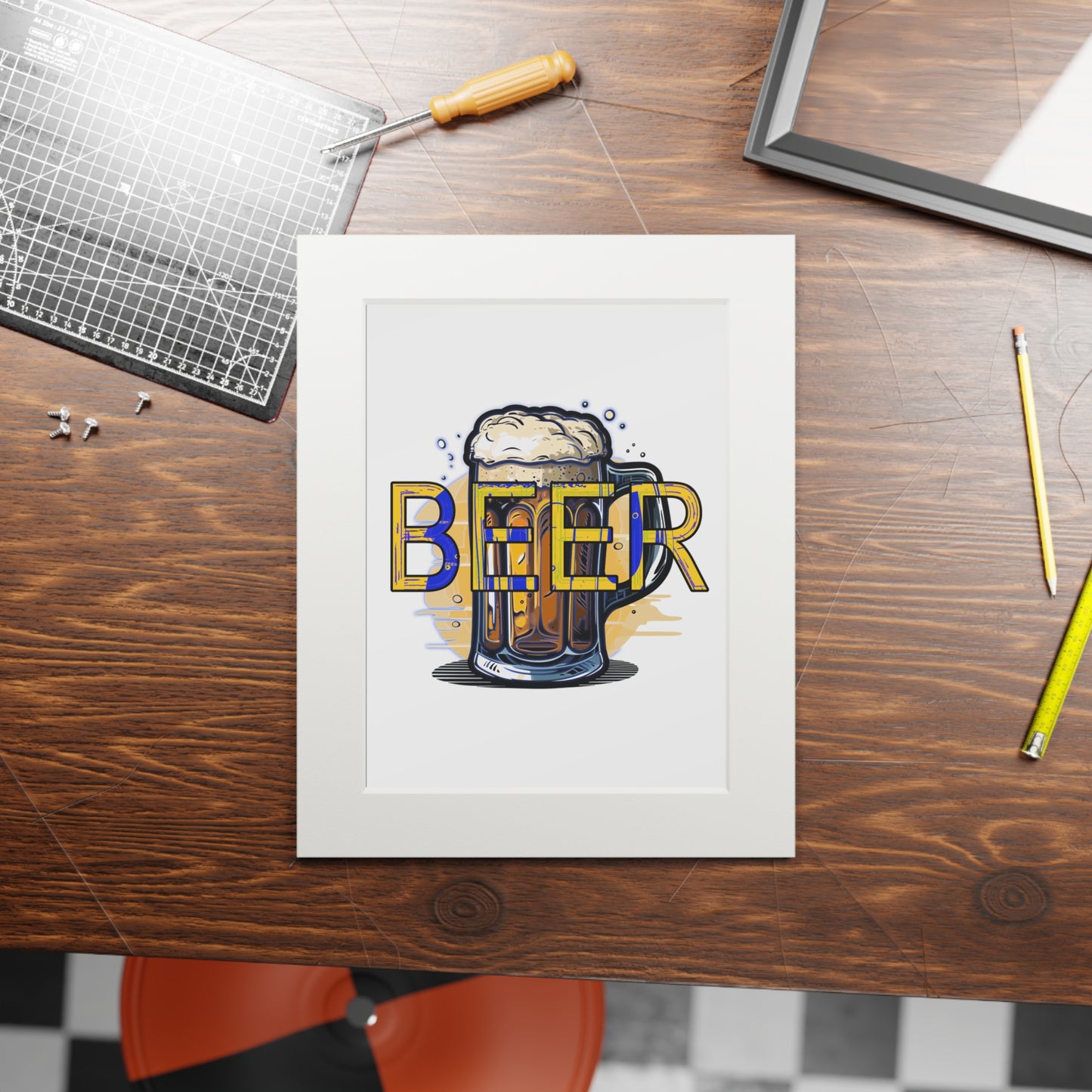 Beer Mug Fine Art Print with Passepartout Frame — Vintage Pub Wall Art