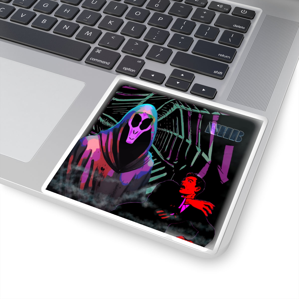 Alien Gothic Reaper Kiss-Cut Sticker — Neon Alien Grim Reaper & Scene