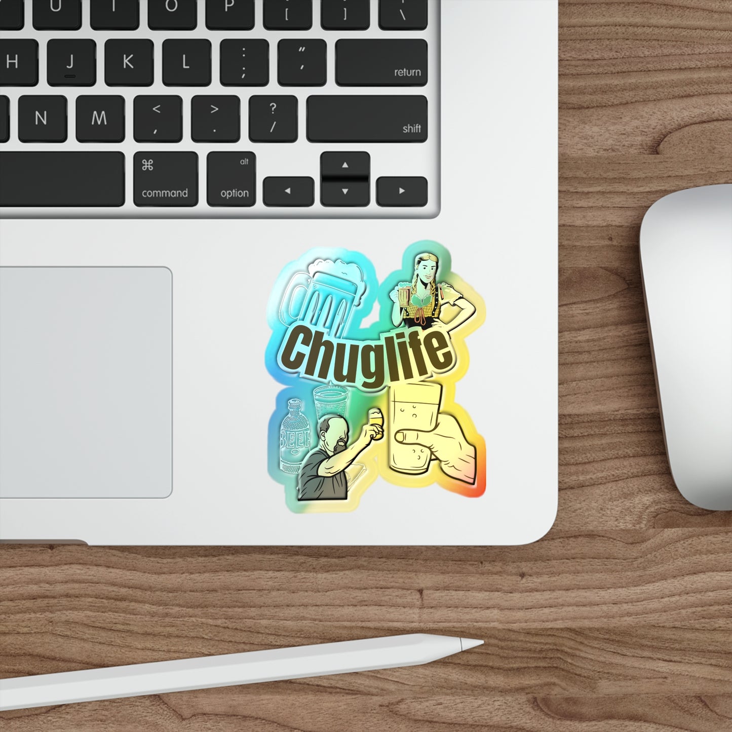 Holographic "ChugLife" Die-Cut Sticker — Beer & Cheers Party Decal