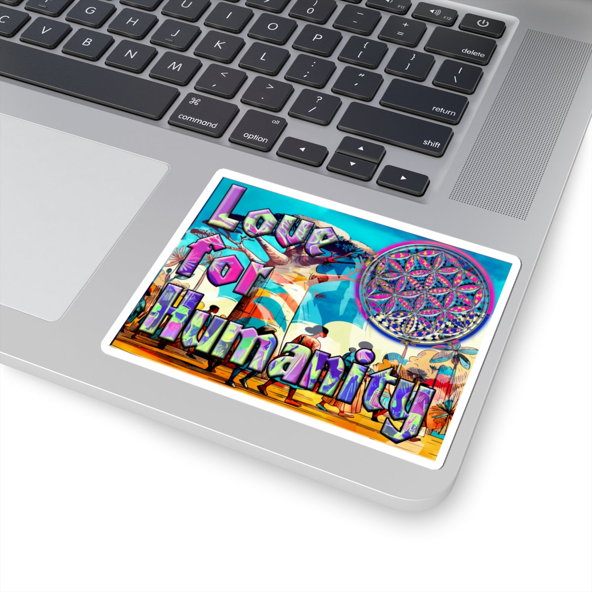 Love for Humanity Sticker — Colorful Psychedelic Flower of Life Kiss-Cut Decal
