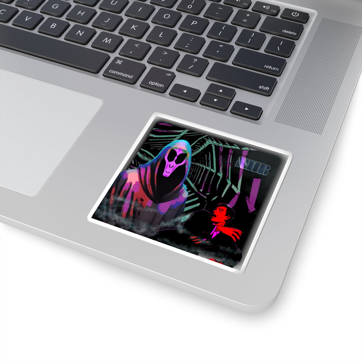 Alien Gothic Reaper Kiss-Cut Sticker — Neon Alien Grim Reaper & Scene