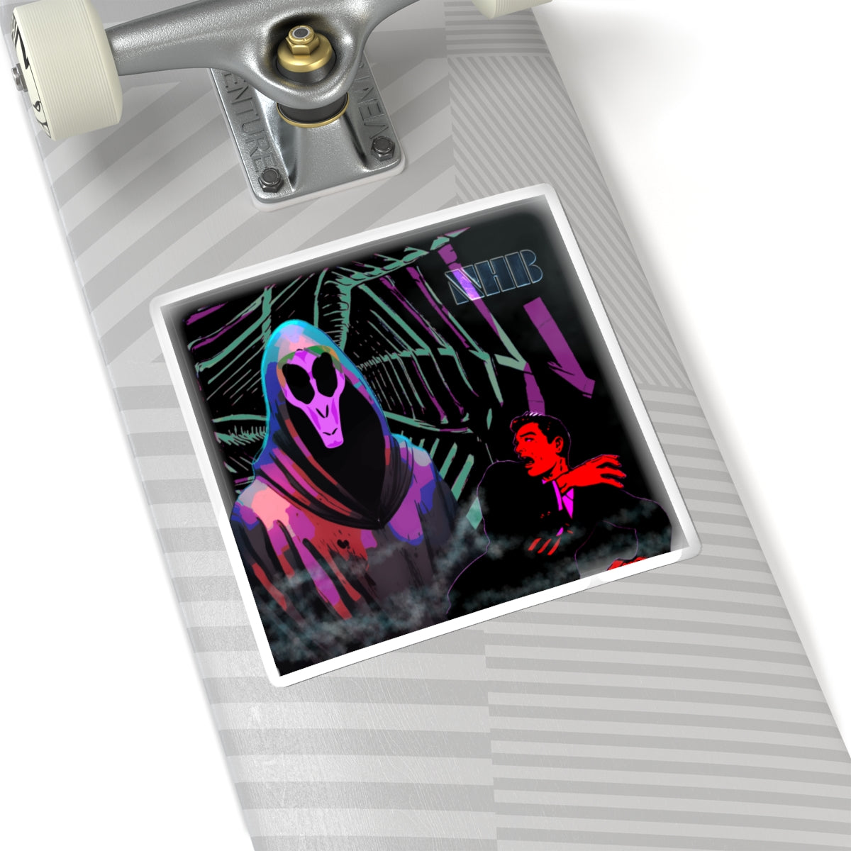 Alien Gothic Reaper Kiss-Cut Sticker — Neon Alien Grim Reaper & Scene