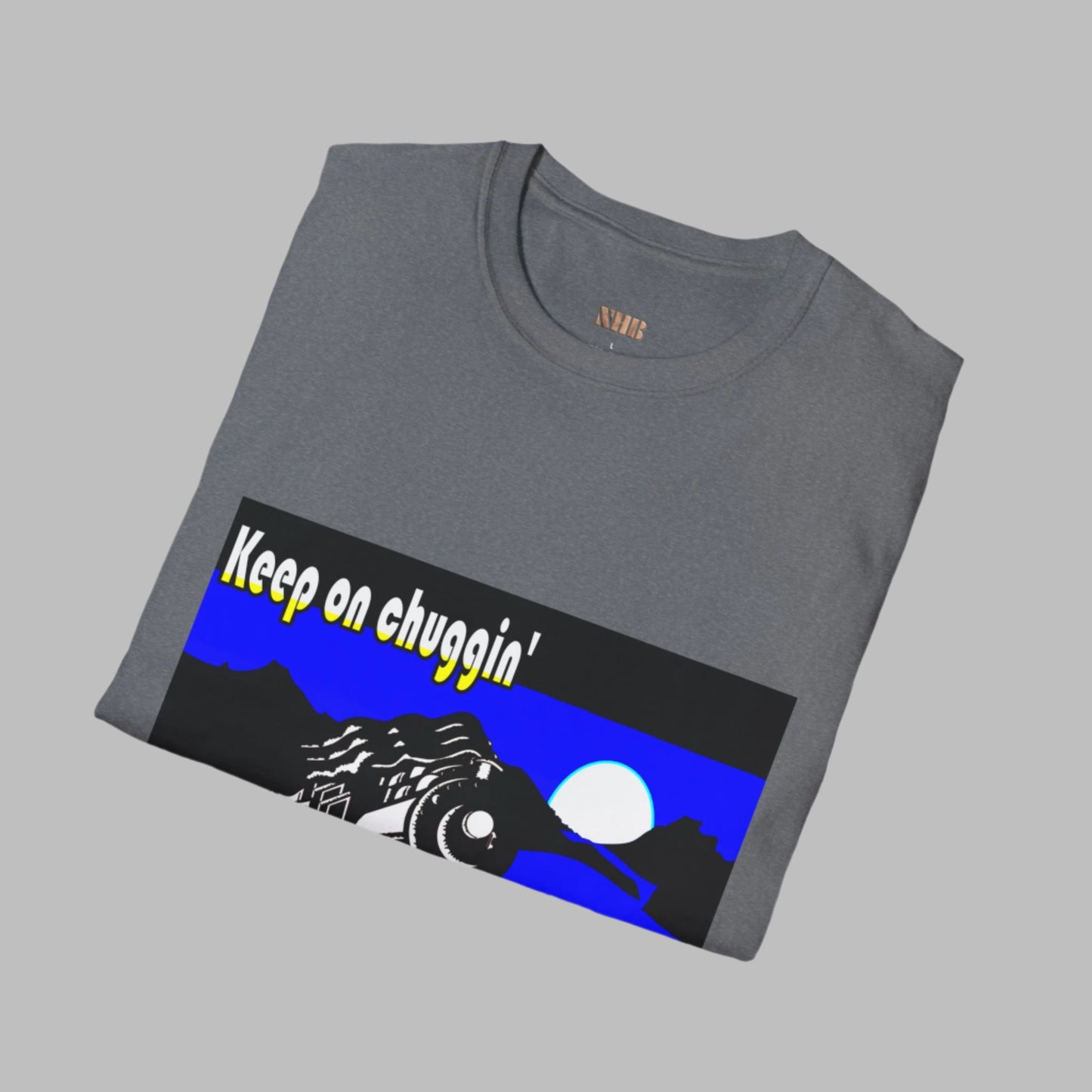 Camiseta unisex con paisaje de tren: Keep on Chuggin' Design