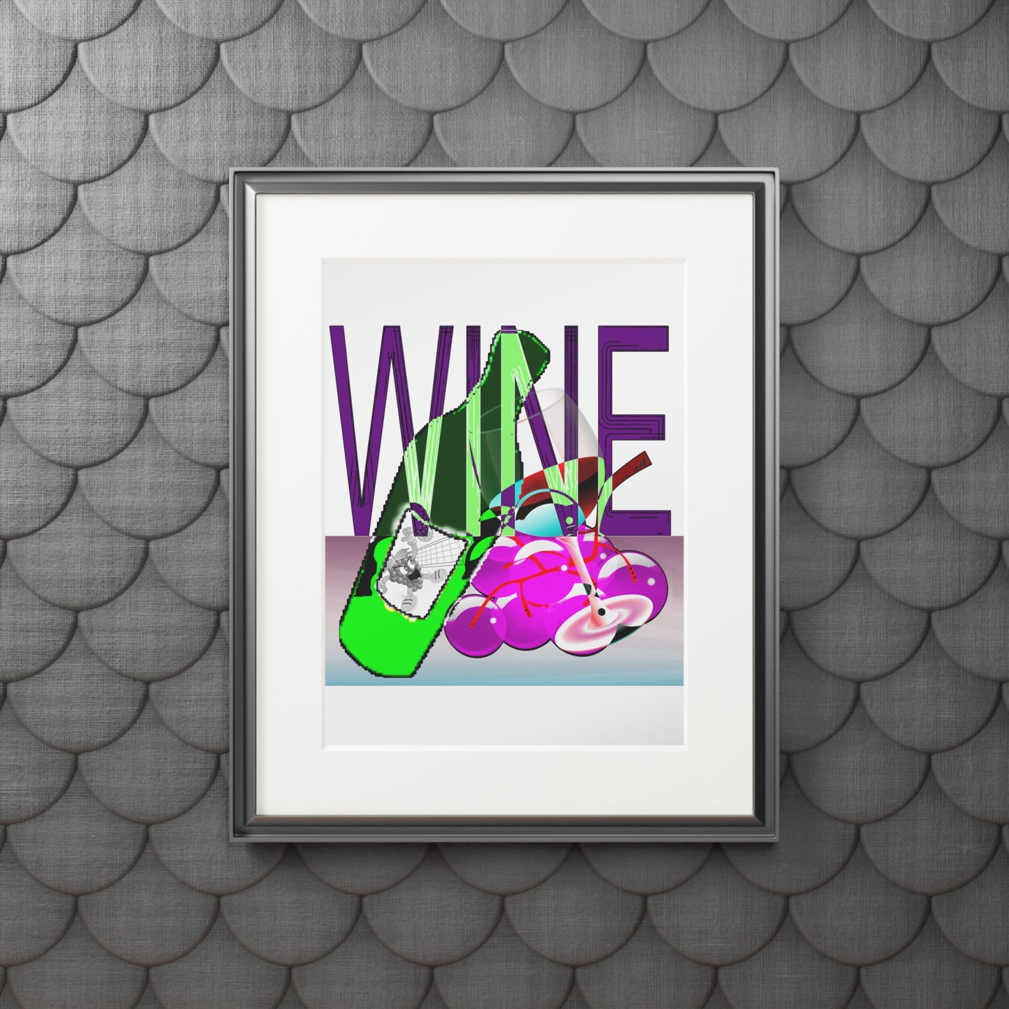 Wine Art Print with Passepartout — Pop Art Bottle & Glass Wall Decor