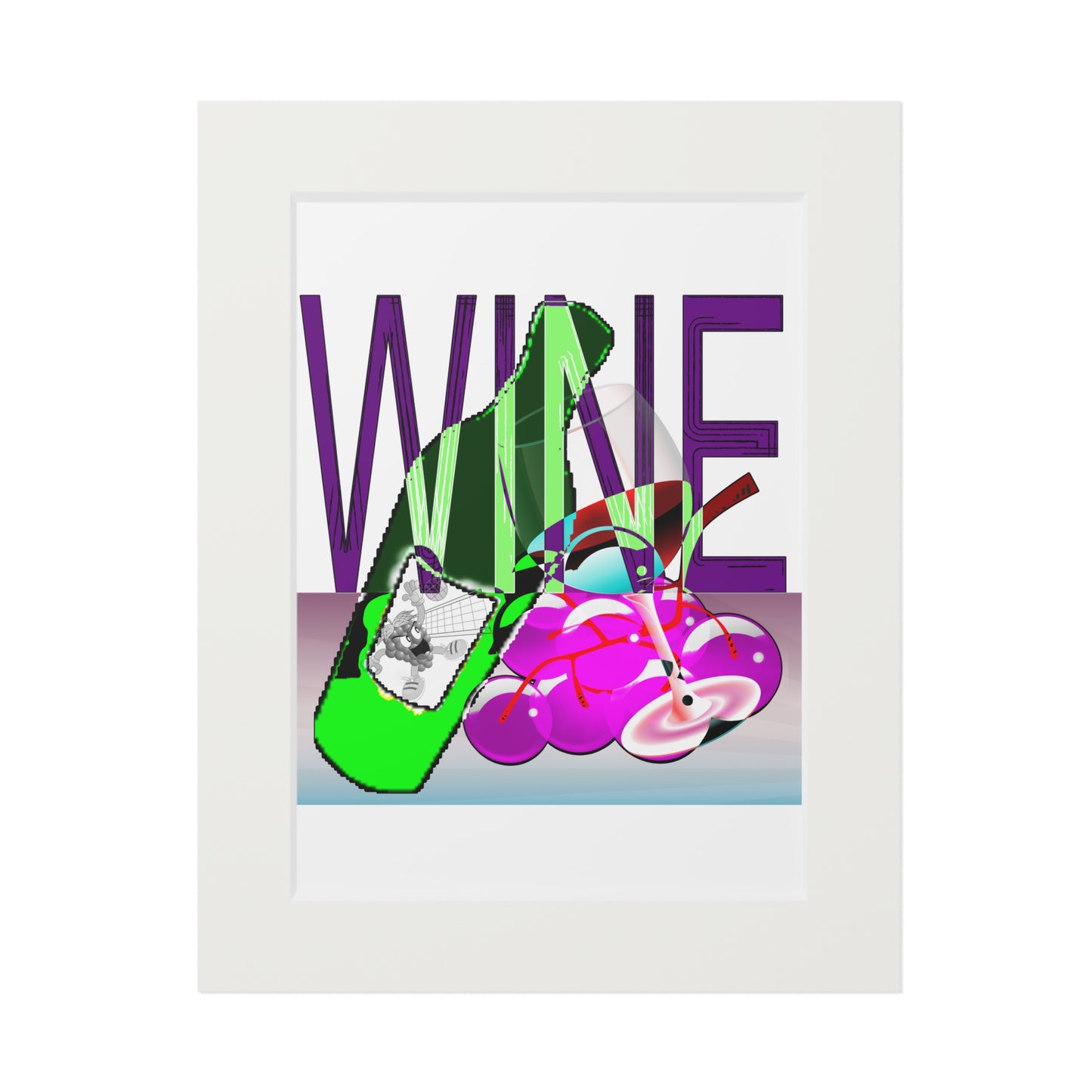 Wine Art Print with Passepartout — Pop Art Bottle & Glass Wall Decor