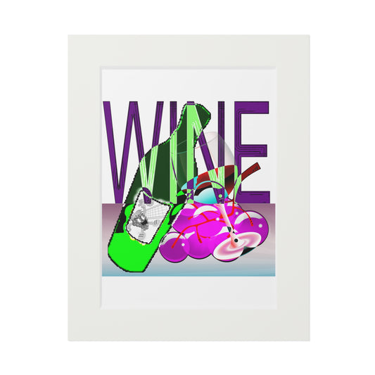 Wine Art Print with Passepartout — Pop Art Bottle & Glass Wall Decor