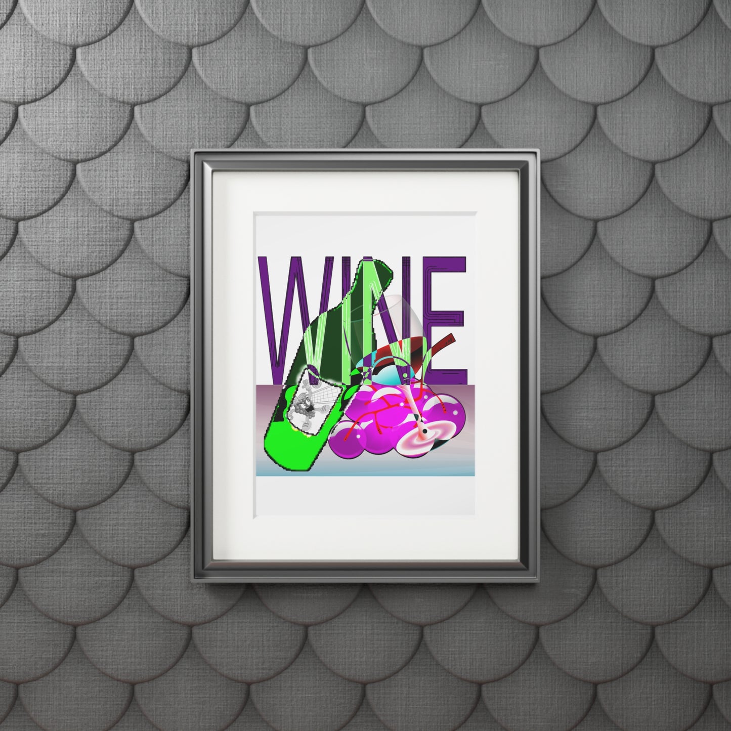 Wine Art Print with Passepartout — Pop Art Bottle & Glass Wall Decor