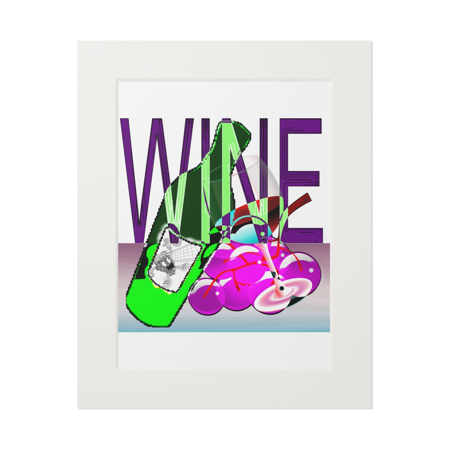 Wine Art Print with Passepartout — Pop Art Bottle & Glass Wall Decor