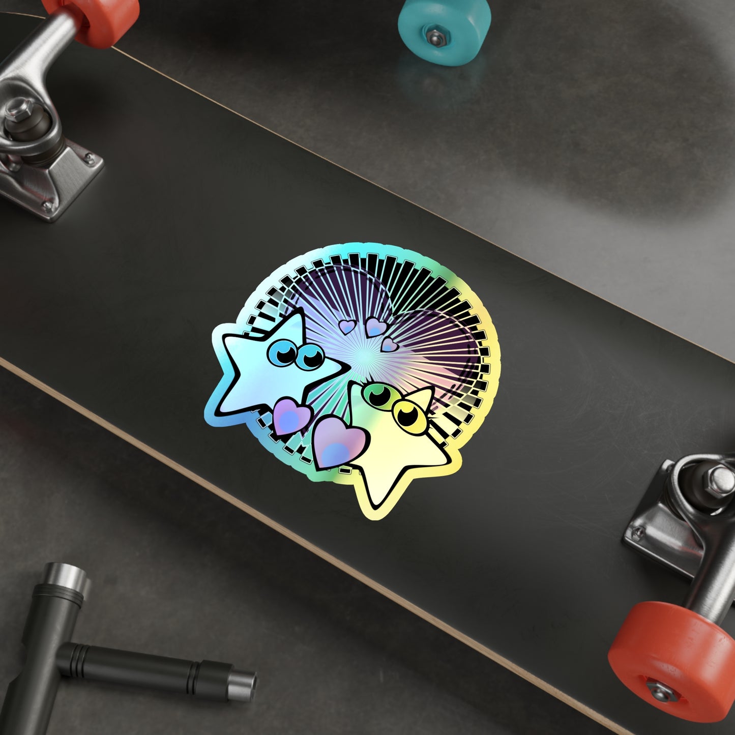 Holographic Kawaii Star & Heart Die-Cut Sticker