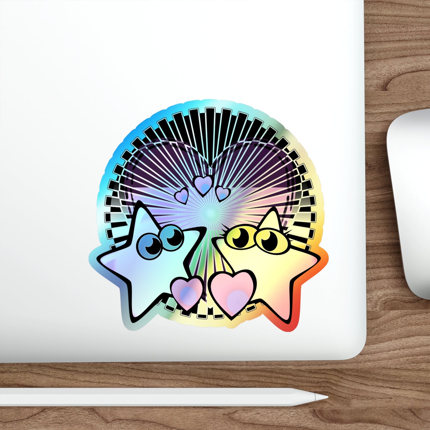 Holographic Kawaii Star & Heart Die-Cut Sticker