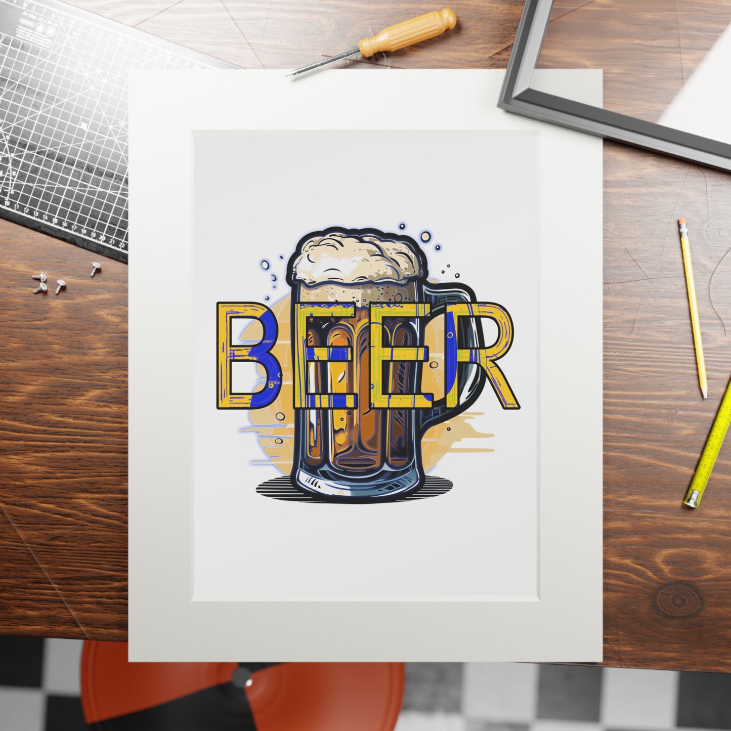 Beer Mug Fine Art Print with Passepartout Frame — Vintage Pub Wall Art