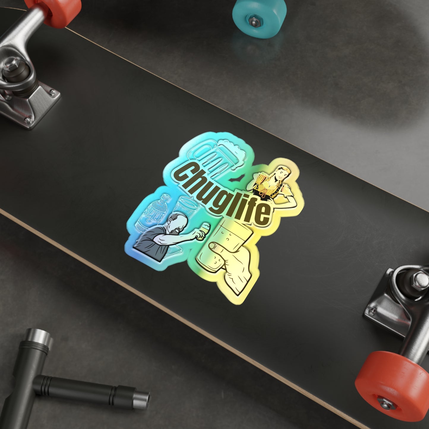 Holographic "ChugLife" Die-Cut Sticker — Beer & Cheers Party Decal